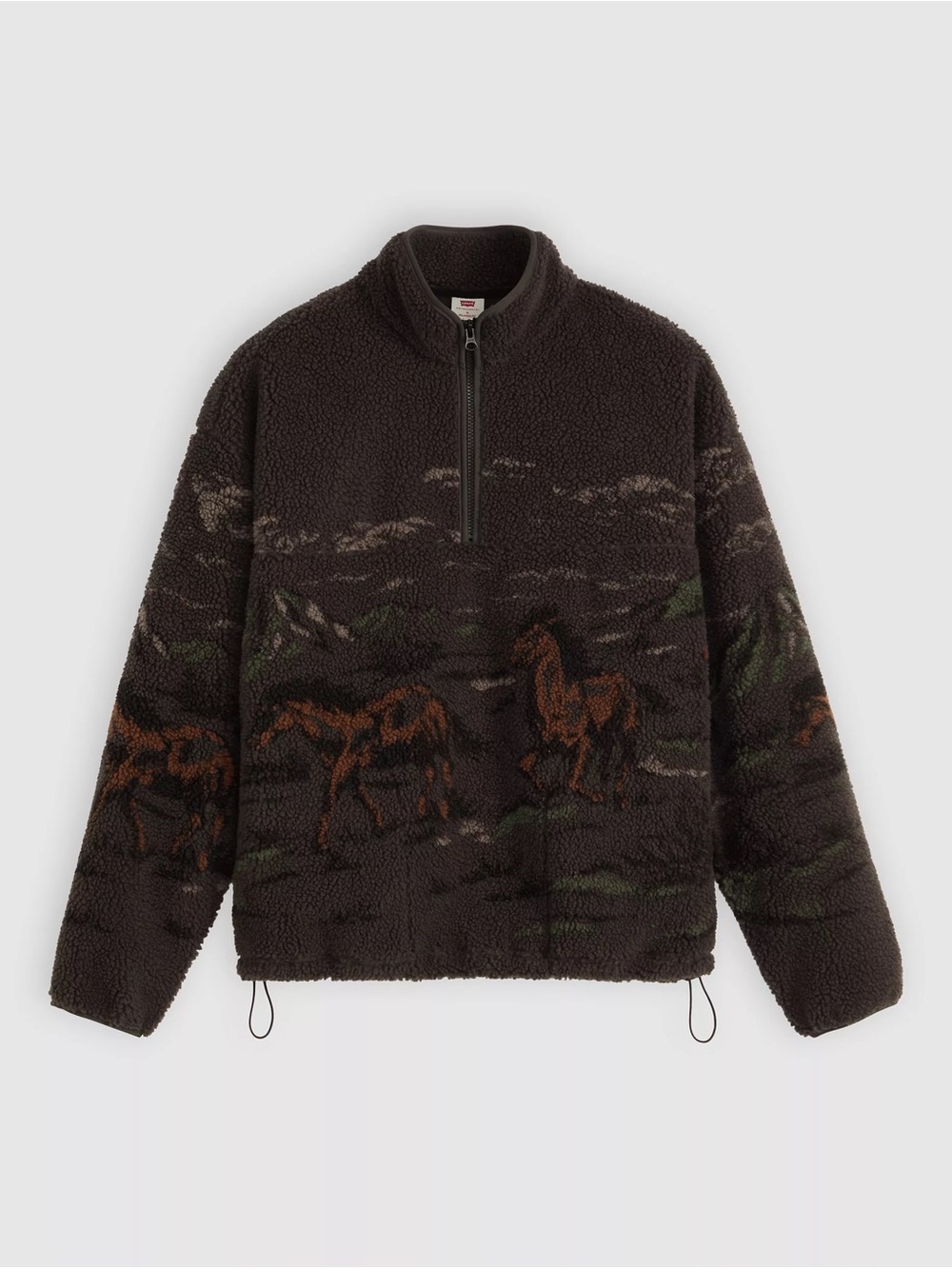 Levi's Dark Brown Sherpa Half-Zip Sweater with Horse Motif